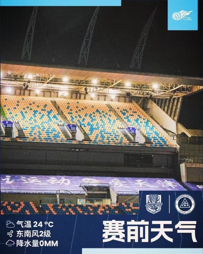今日天津天氣涼爽宜人，前往客場的球迷朋友可輕裝出行