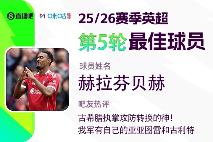 直播吧X咪咕體育|英超第5輪最佳：赫拉芬貝赫，執(zhí)掌攻防轉(zhuǎn)換的神!